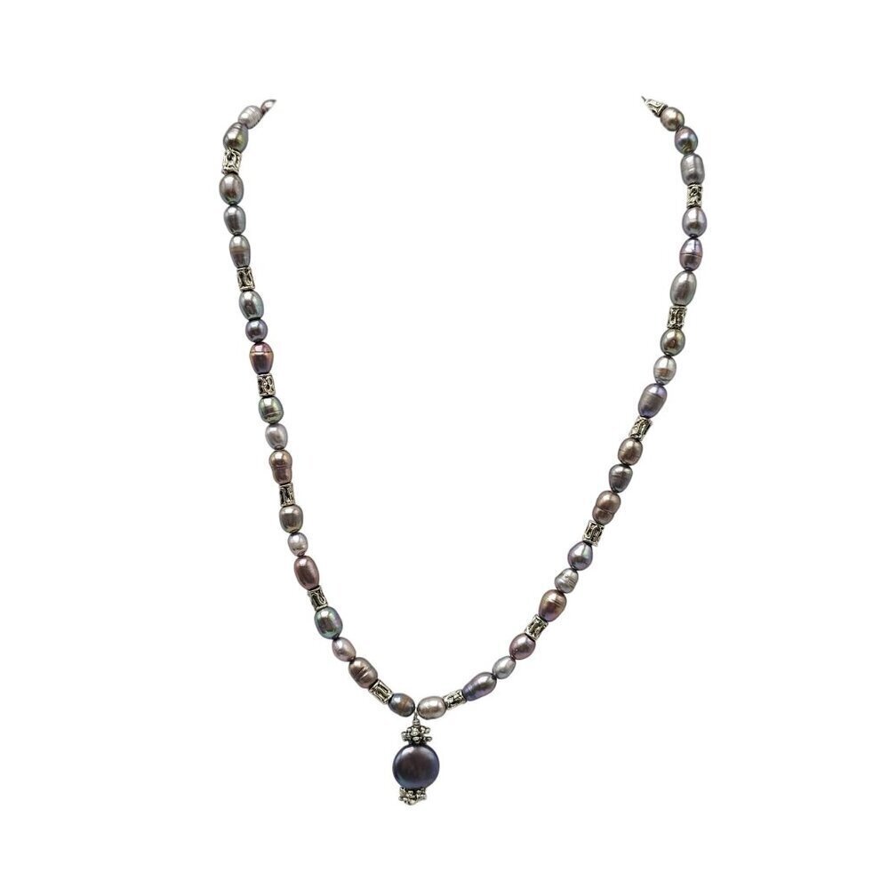 Purple Freshwater Pearl Necklace With Pendant Lobster Clasp Adjustable Chain